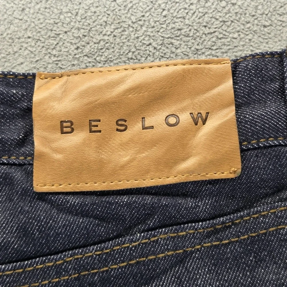 Beslow Jeans Mens Blue Selvedge Baggy Wide Leg Y2K Skater Hip Hop Fits 34x28